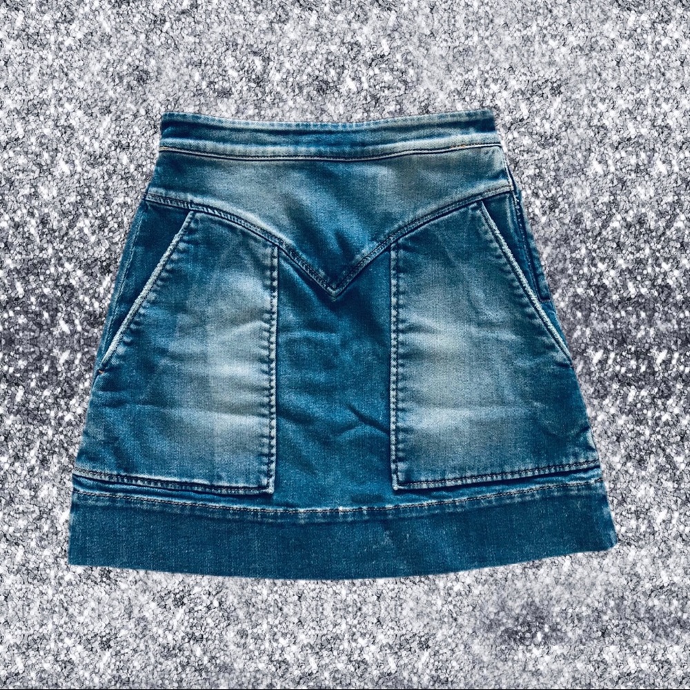ROBERTO CAVALLI | Western Denim Mini Skirt With Selective Distressing + Fading